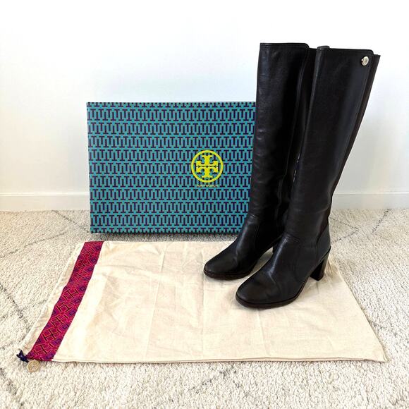 Tory Burch Sullivan Brown Leather Tall Boots Size 10M - Picture 1 of 16